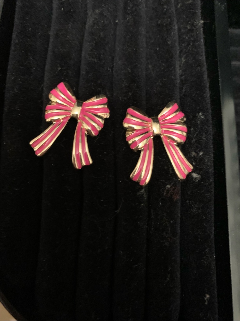 Pink Enamel Bow Stud Earrings - Women Accessories